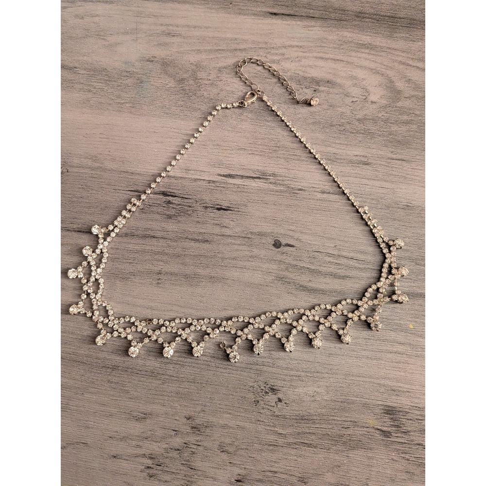Silver Rhinestone Fringe Choker‎ Necklace Crystal Lattice Statement Bridal Prom